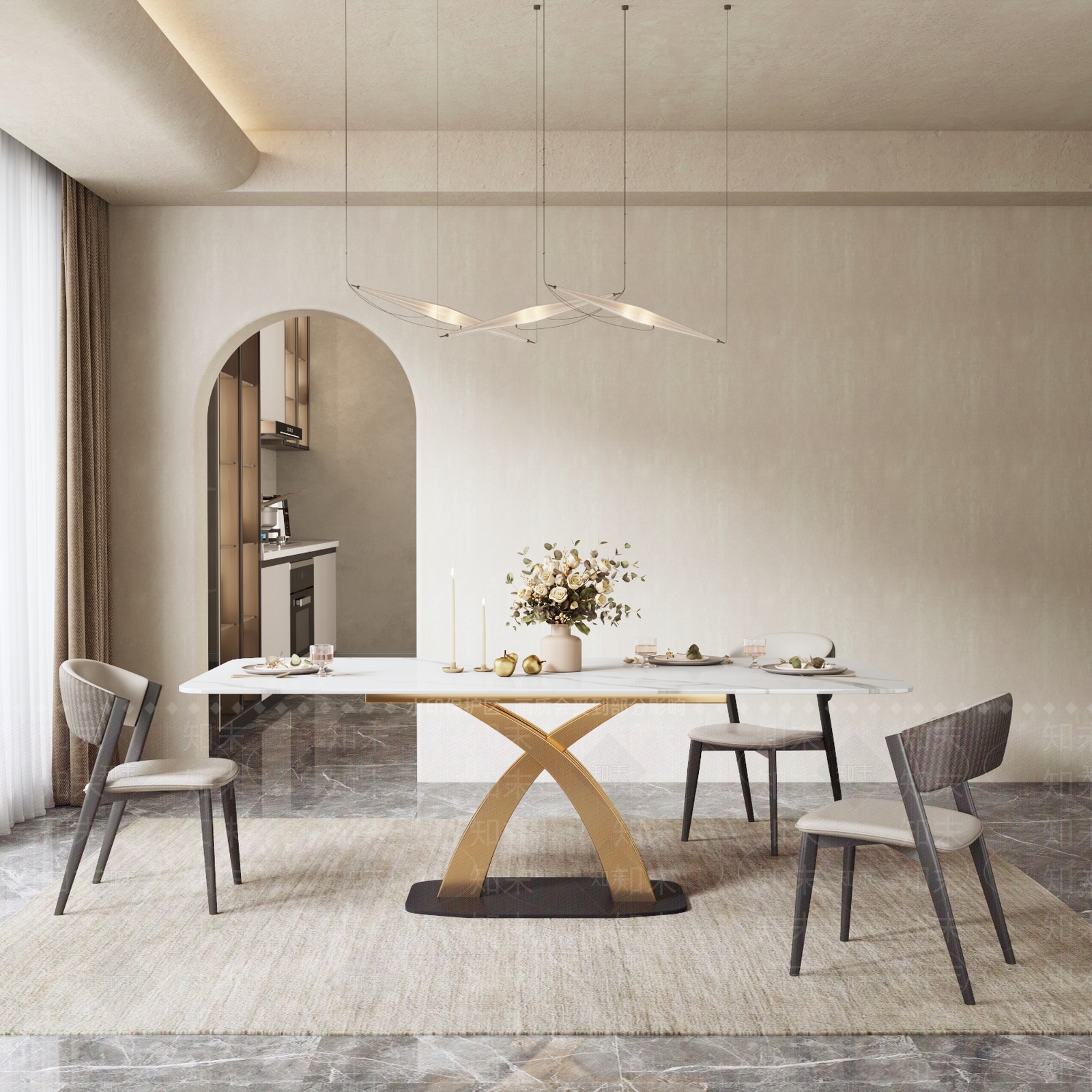 轻奢侘寂意式餐厅场景3D模型下载【ID:1159919789】