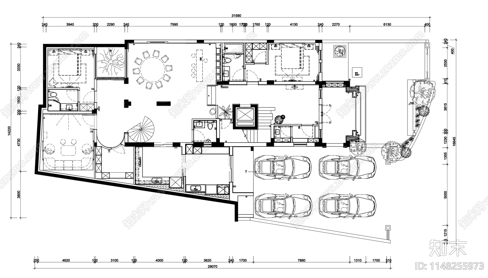 现代轻奢别墅室内cad施工图下载【ID:1148255973】