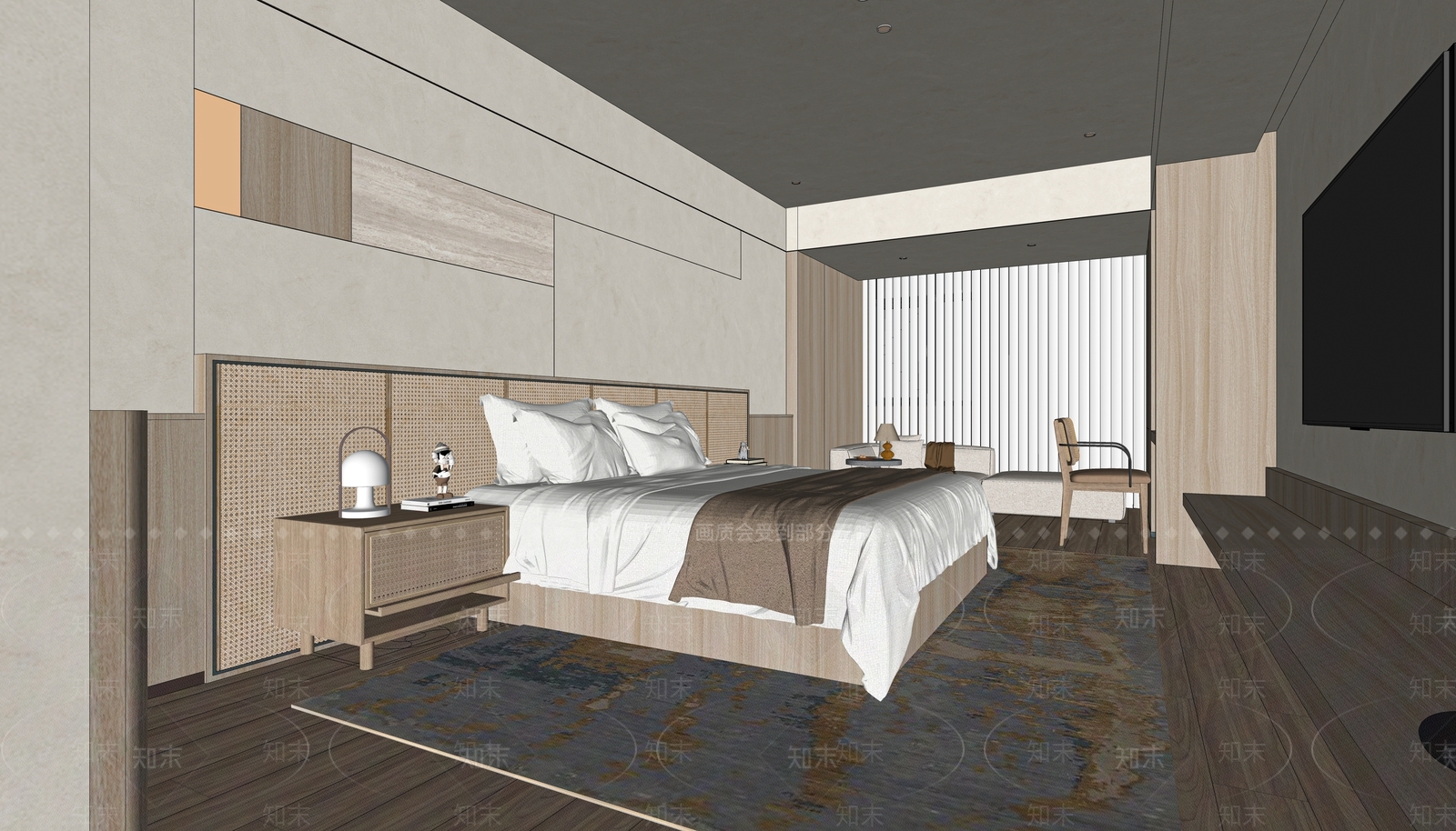 侘寂酒店客房SU模型下载【ID:1148256307】