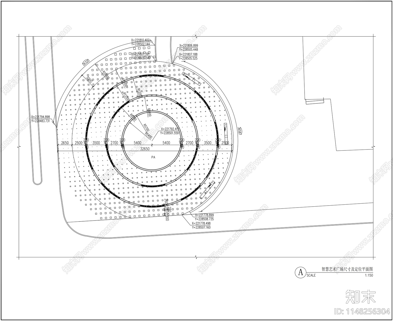 智慧广场入口景观cad施工图下载【ID:1148256304】