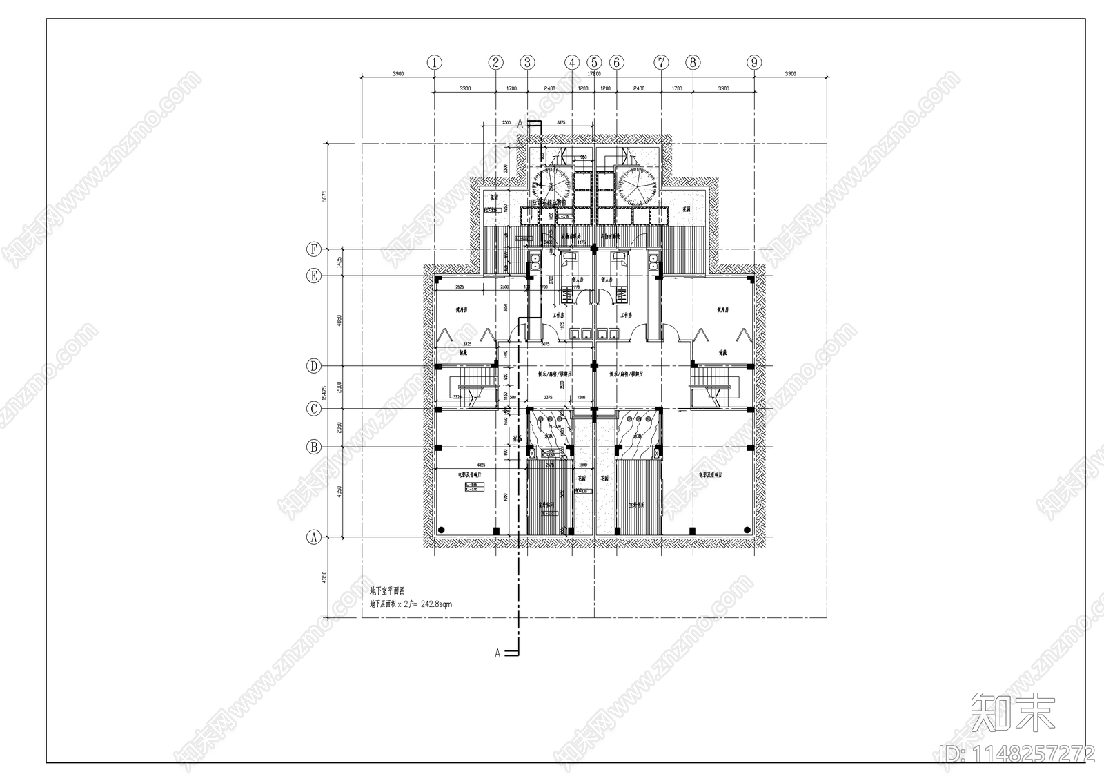 双拼豪华别墅建筑cad施工图下载【ID:1148257272】