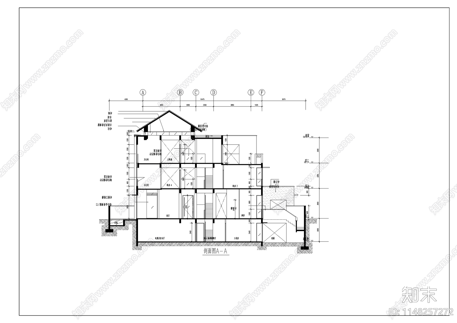 双拼豪华别墅建筑cad施工图下载【ID:1148257272】