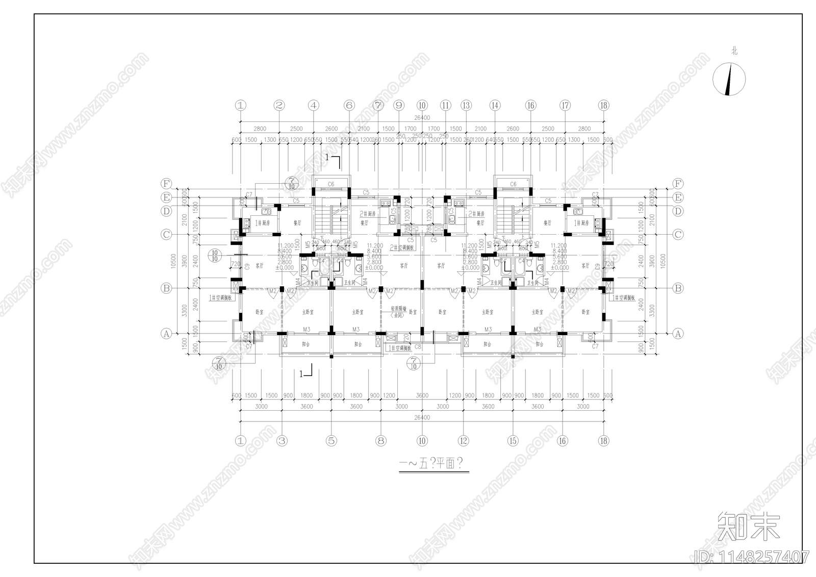 六层住宅楼建筑cad施工图下载【ID:1148257407】