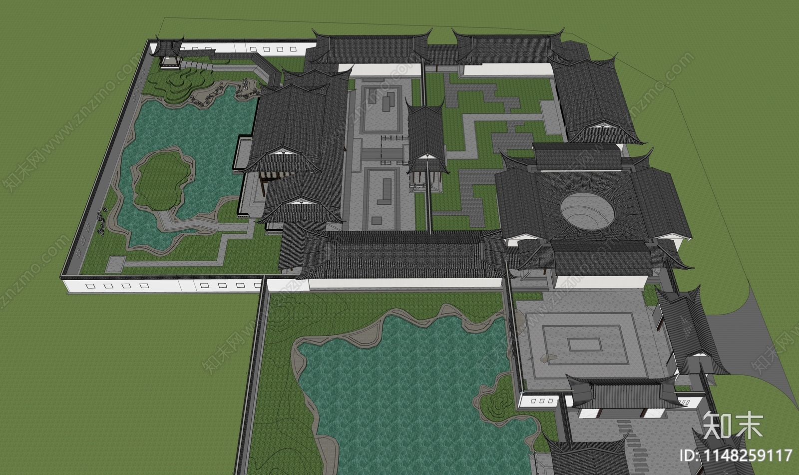 中式四合院SU模型下载【ID:1148259117】
