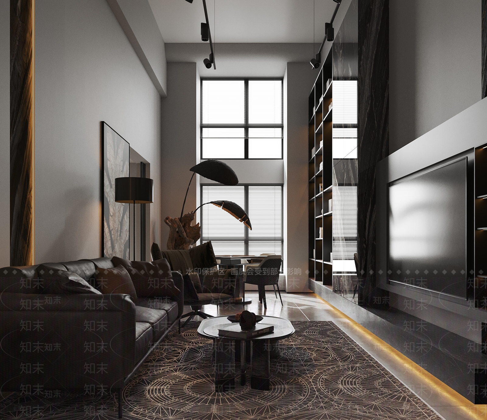 现代暗黑风loft客厅3D模型下载【ID:1148262579】