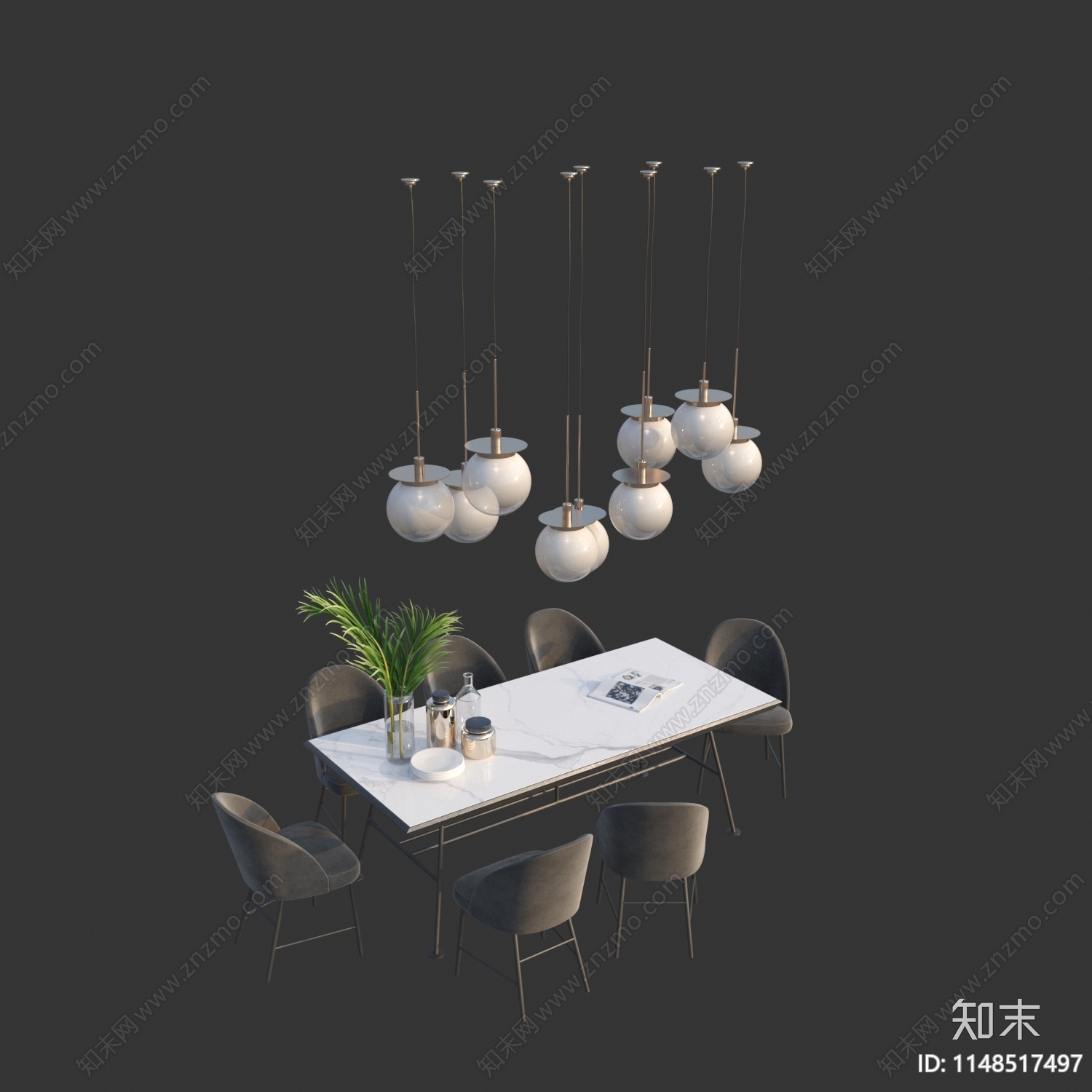 现代餐桌椅组合3D模型下载【ID:1148517497】