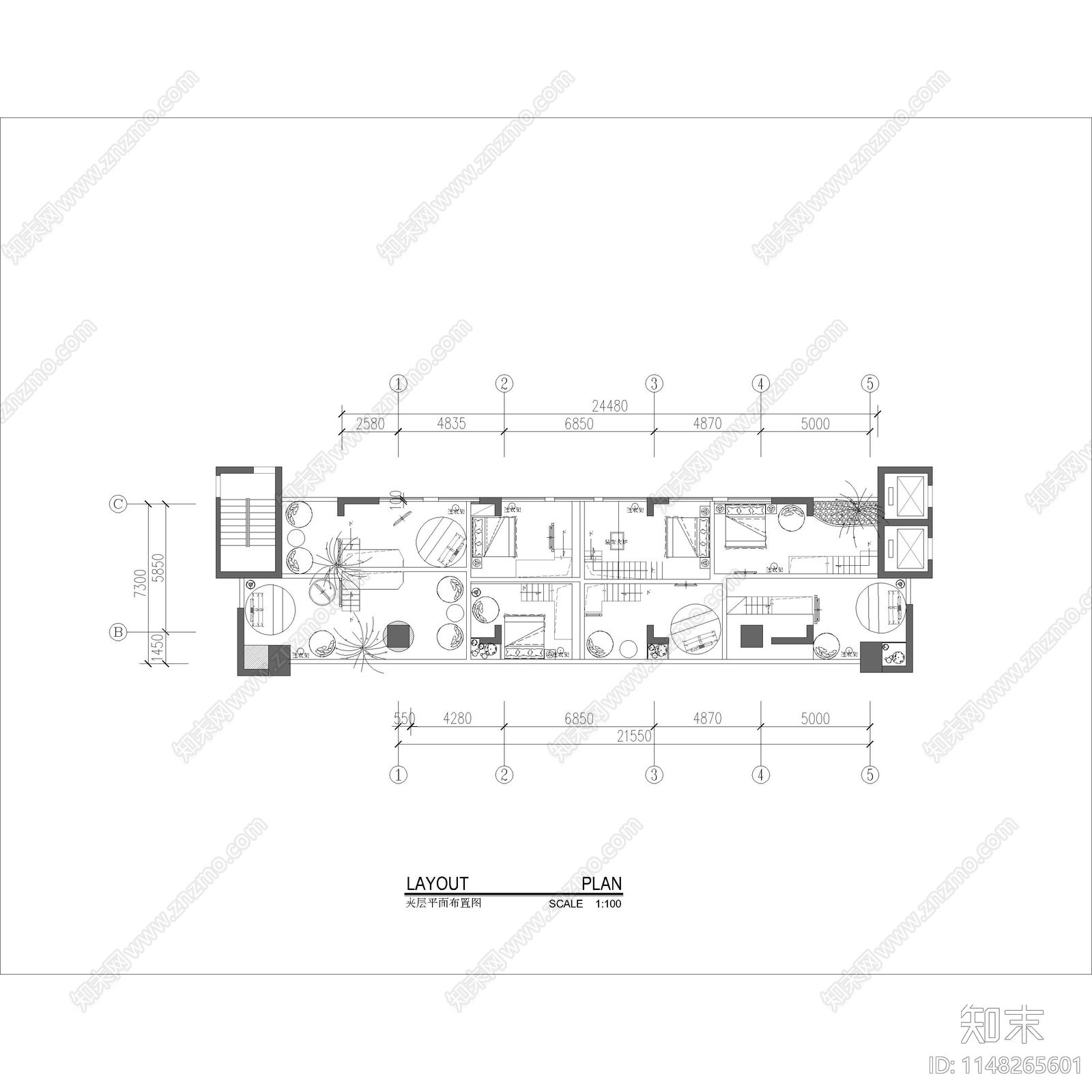 主题酒店室内平面施工图下载【ID:1148265601】