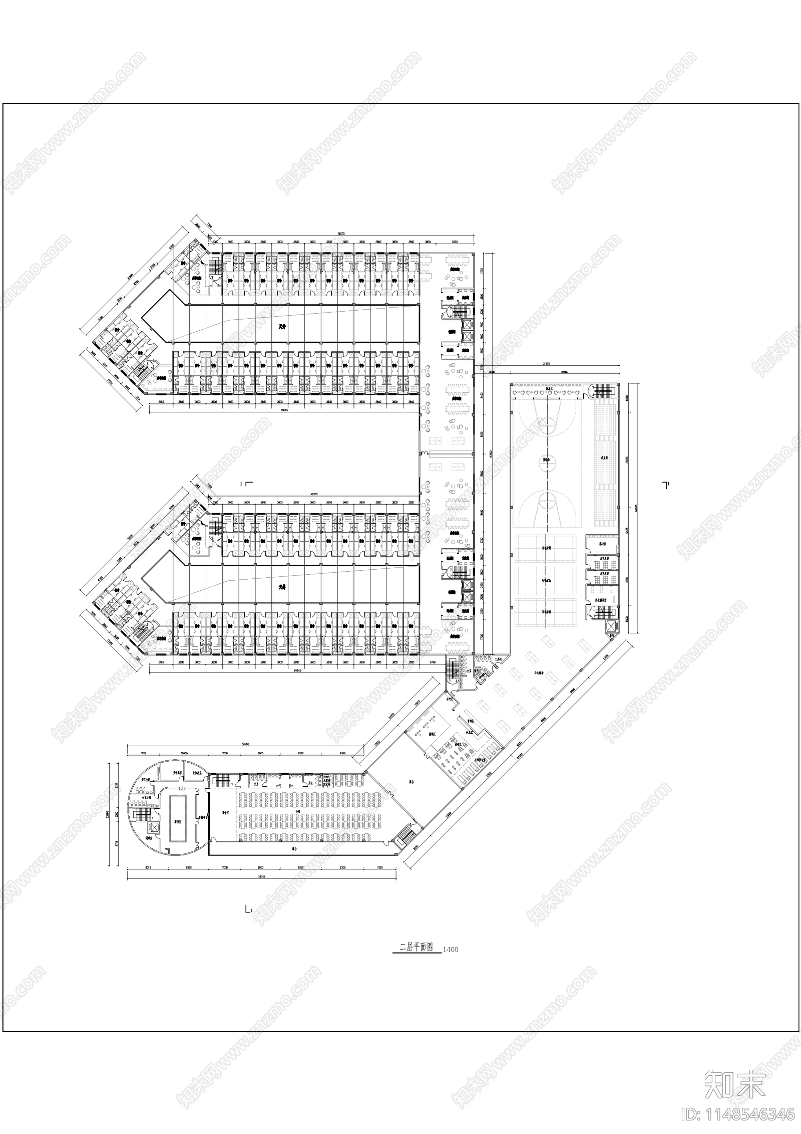 现代学校建筑cad施工图下载【ID:1148546346】