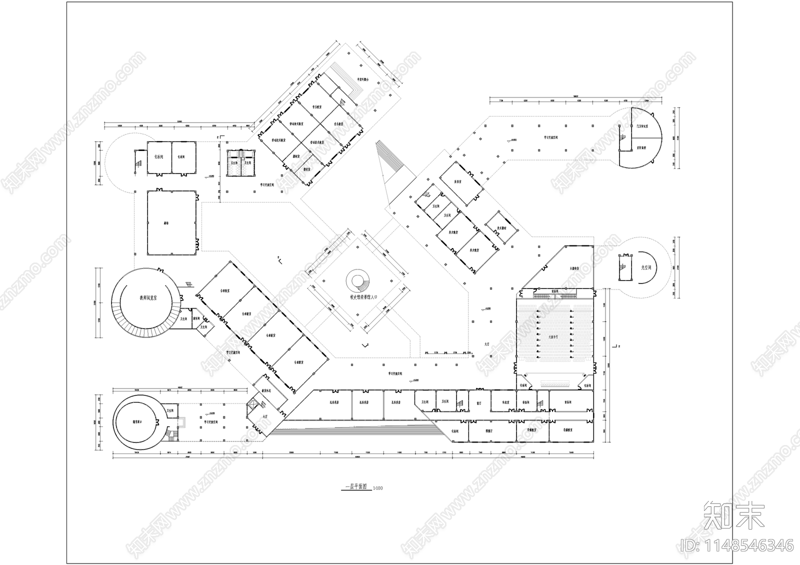 现代学校建筑cad施工图下载【ID:1148546346】