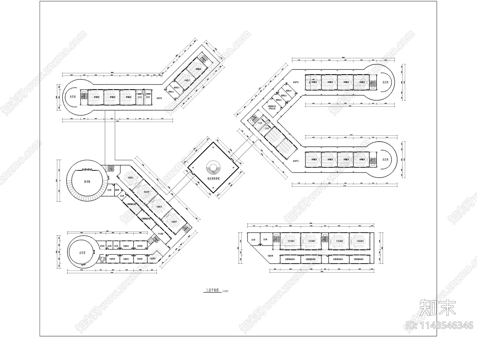 现代学校建筑cad施工图下载【ID:1148546346】