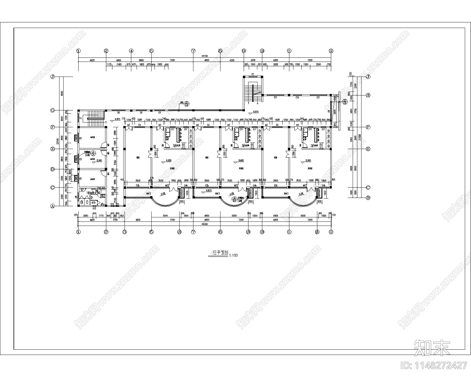 现代风格幼儿园建筑cad施工图下载【ID:1148272427】