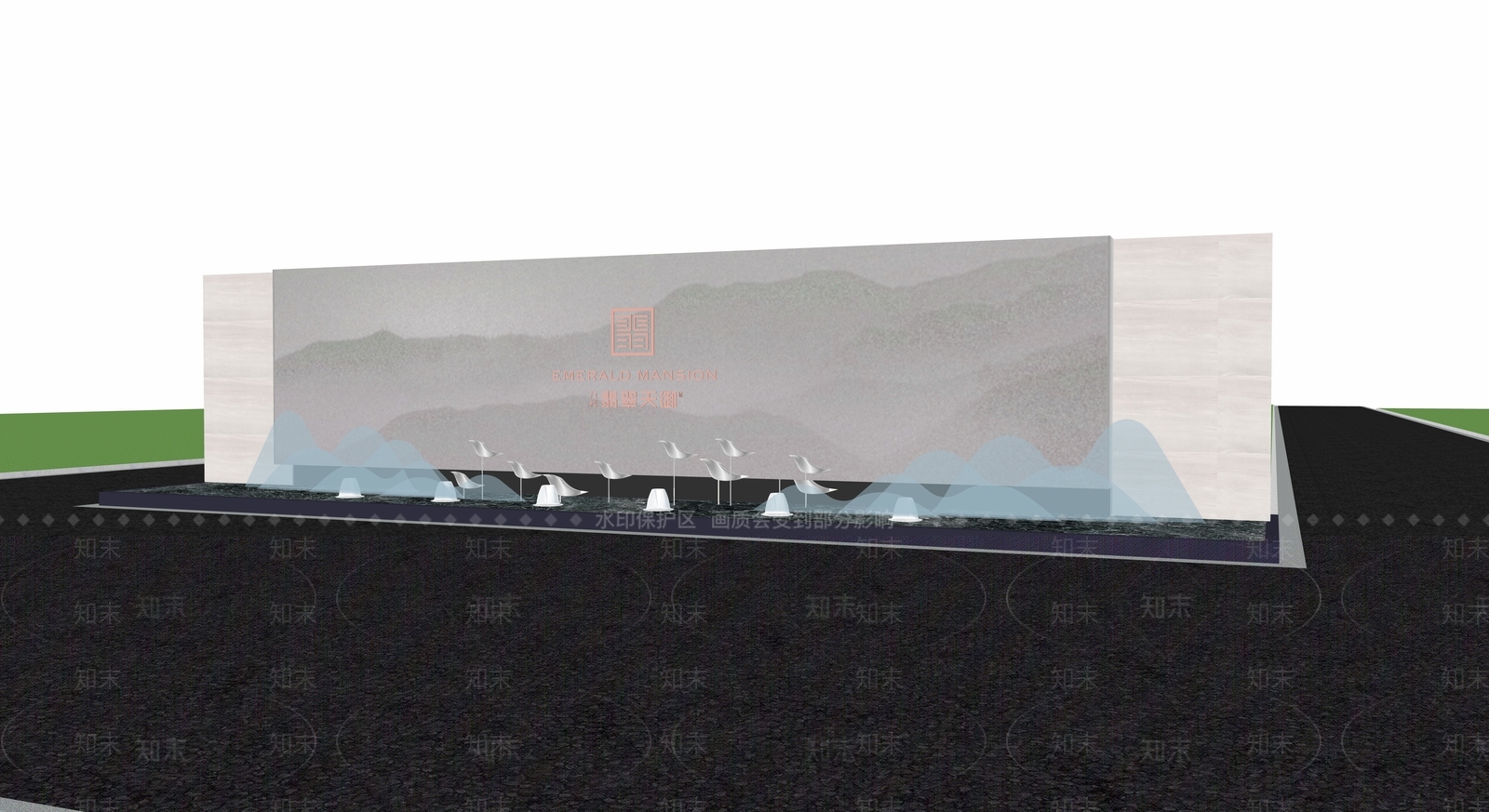 现代入口景墙SU模型下载【ID:1148274544】