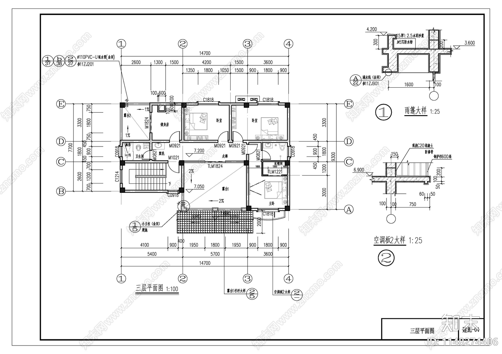 碧桂园风格三层别墅建筑cad施工图下载【ID:1148274406】