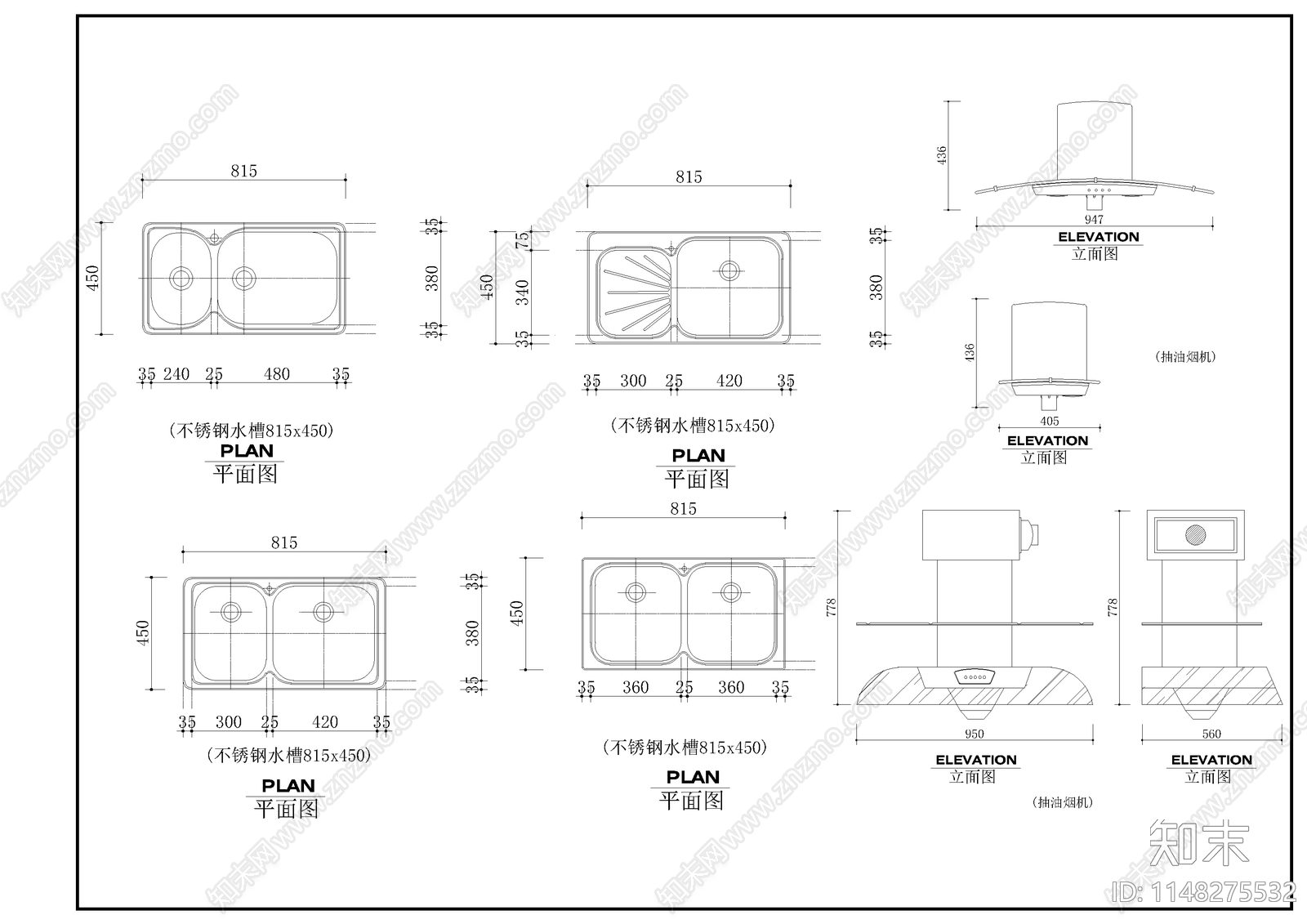 厨房厨具素材图块施工图下载【ID:1148275532】