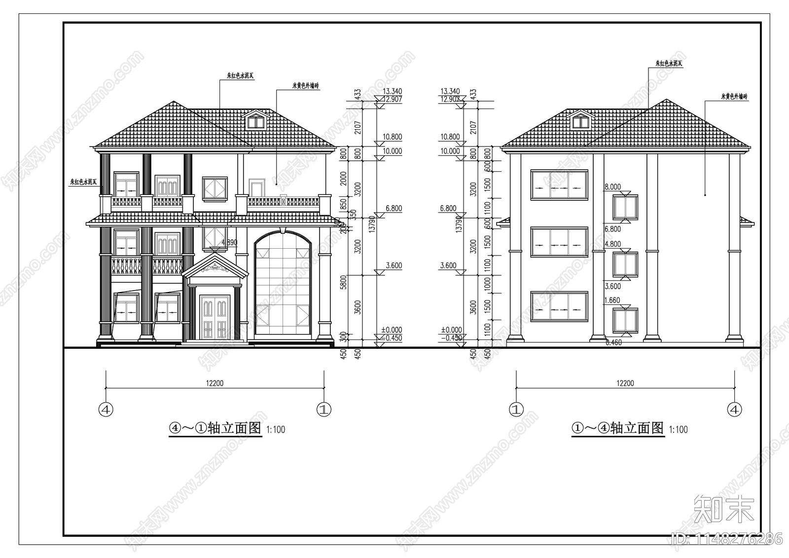 三层欧式自建房带露台cad施工图下载【ID:1148276286】