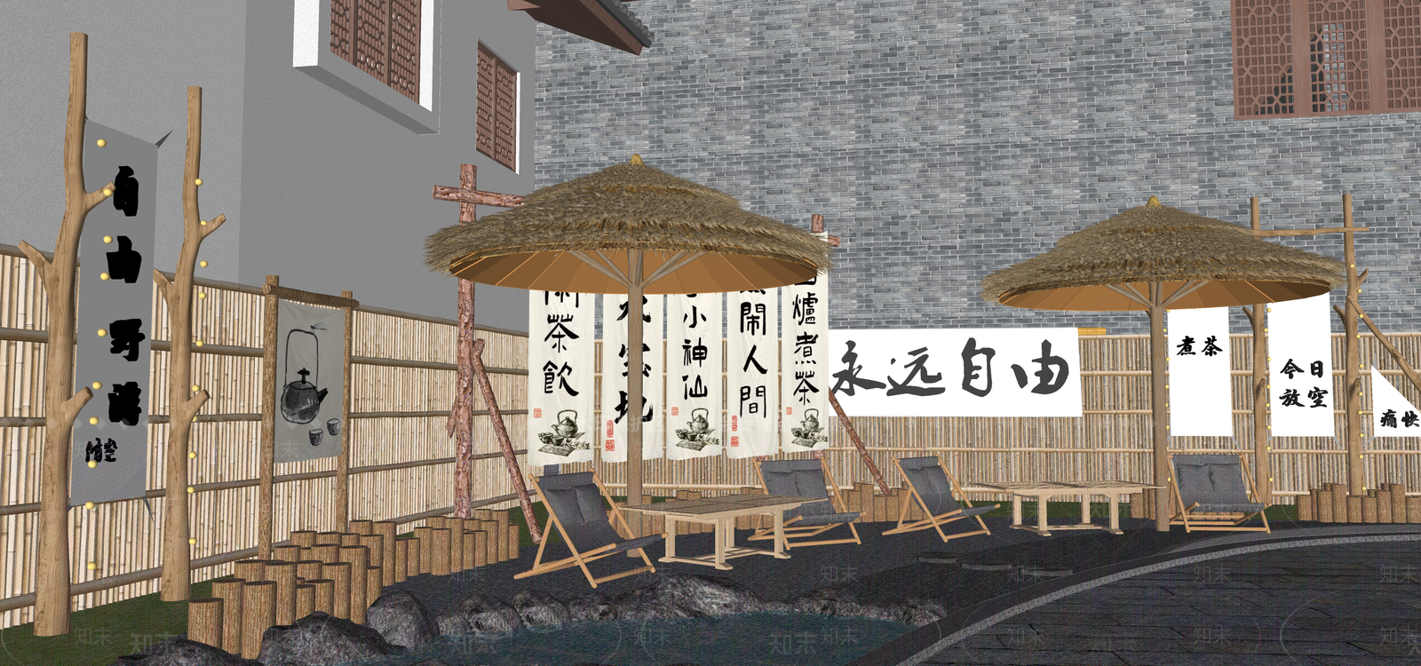 中式乡村庭院SU模型下载【ID:1148276944】