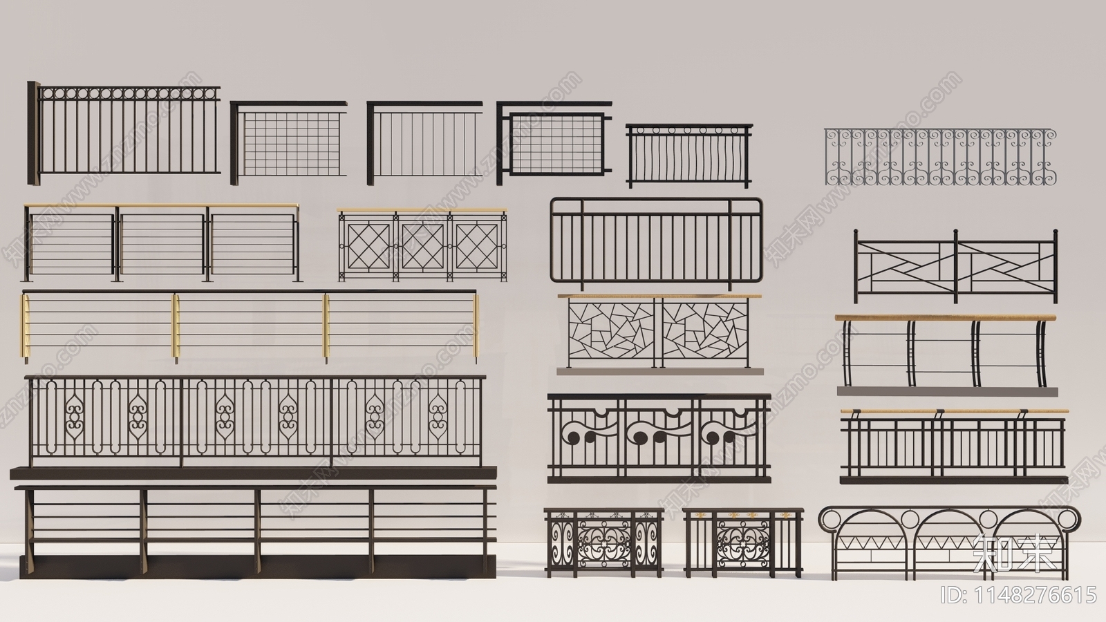 现代户外铁艺栏杆SU模型下载【ID:1148276615】