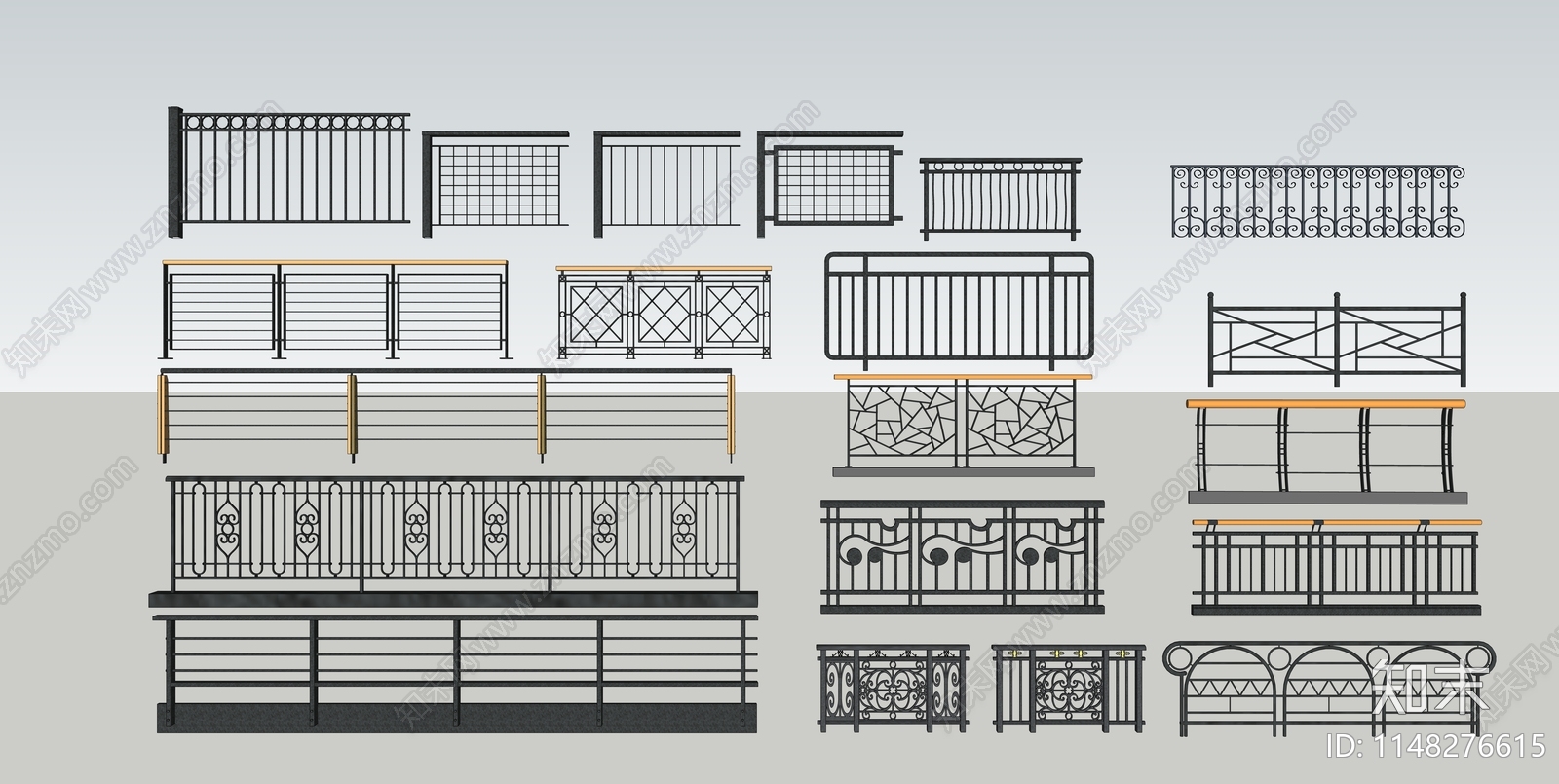 现代户外铁艺栏杆SU模型下载【ID:1148276615】