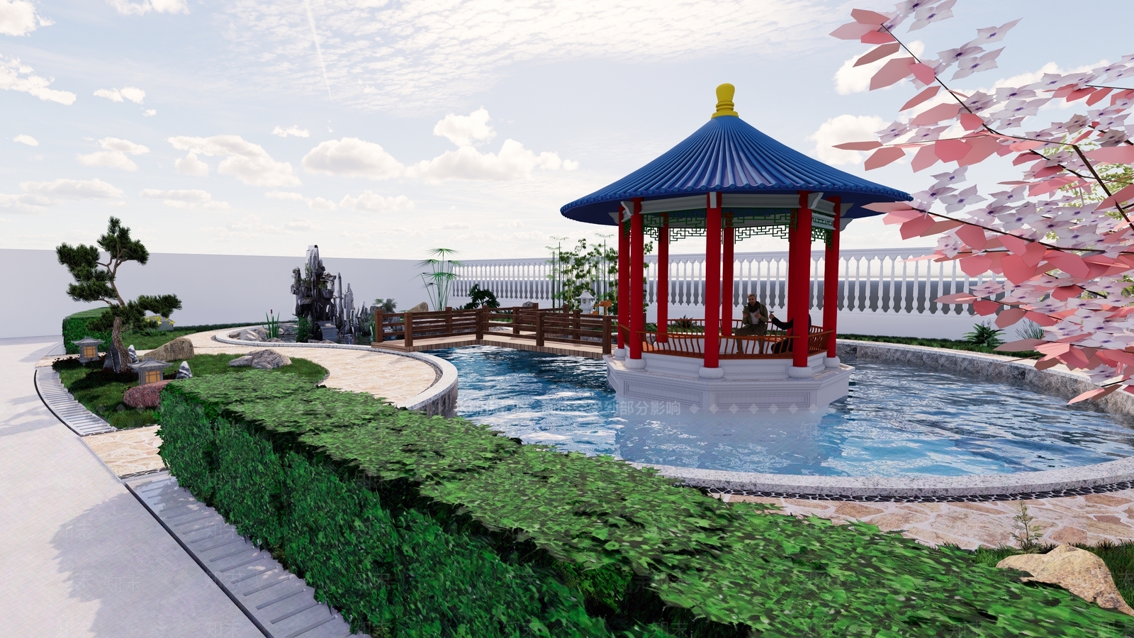 新中式乡村小广场SU模型下载【ID:1148289147】