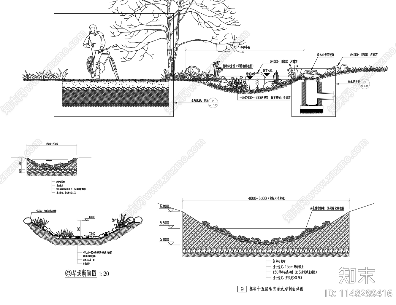 旱溪雨水花园植草沟施工图下载【ID:1148289416】
