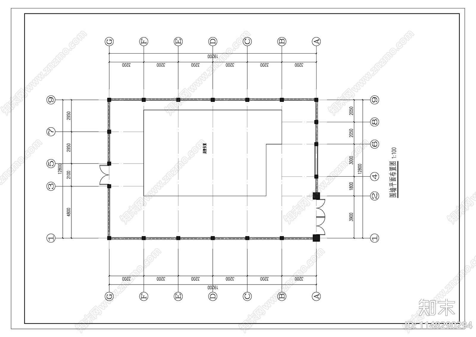 围墙详图cad施工图下载【ID:1148290294】