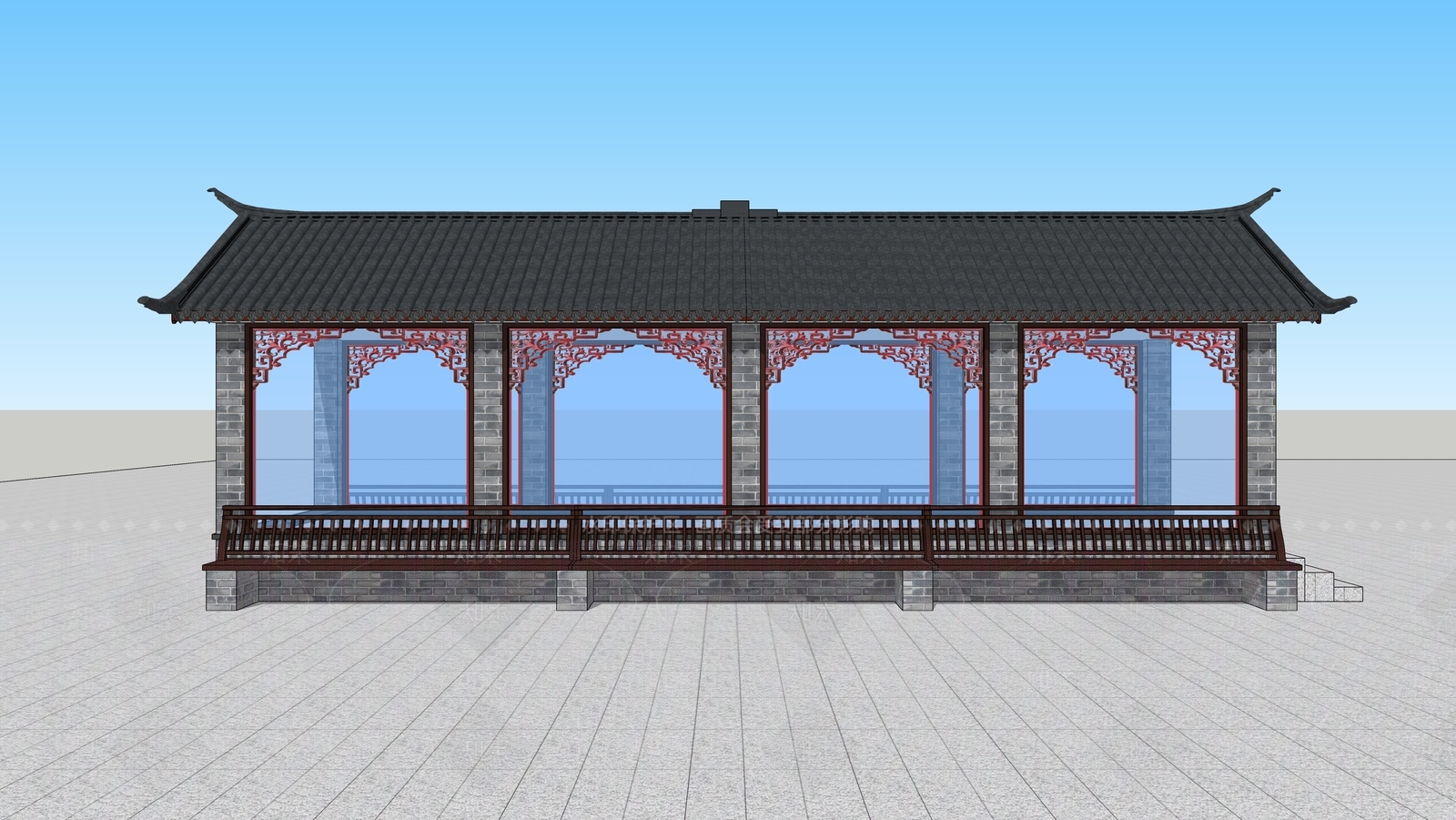 新中式长廊SU模型下载【ID:1148291433】