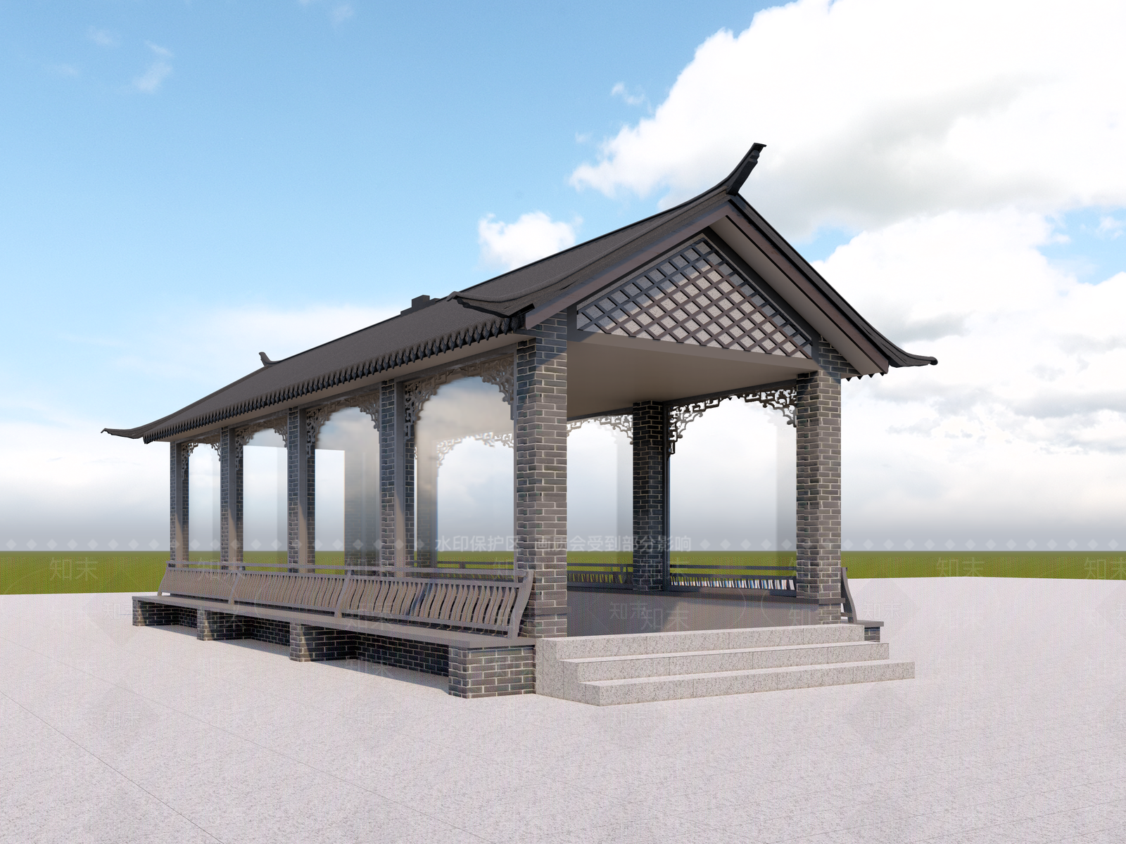 新中式长廊SU模型下载【ID:1148291433】
