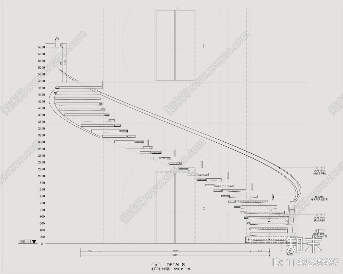 艺术旋转楼梯节点cad施工图下载【ID:1148295597】