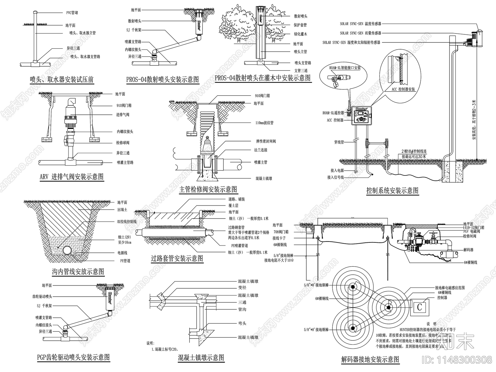 喷灌安装大样cad施工图下载【ID:1148300308】