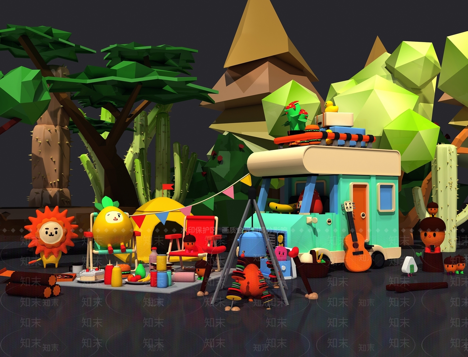 现代卡通场景3D模型下载【ID:1148309541】