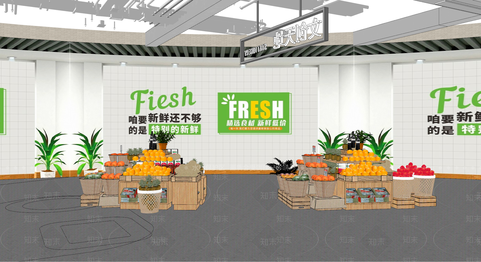 现代超市水果区SU模型下载【ID:1148310556】