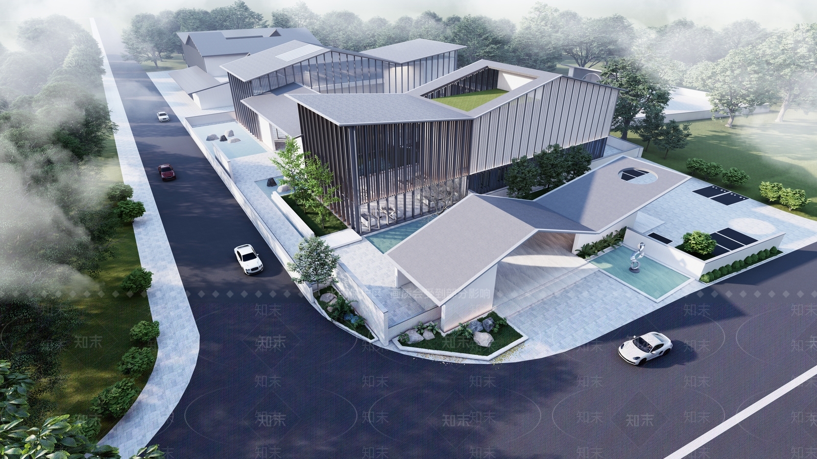 新中式售楼处建筑SU模型下载【ID:1148310925】