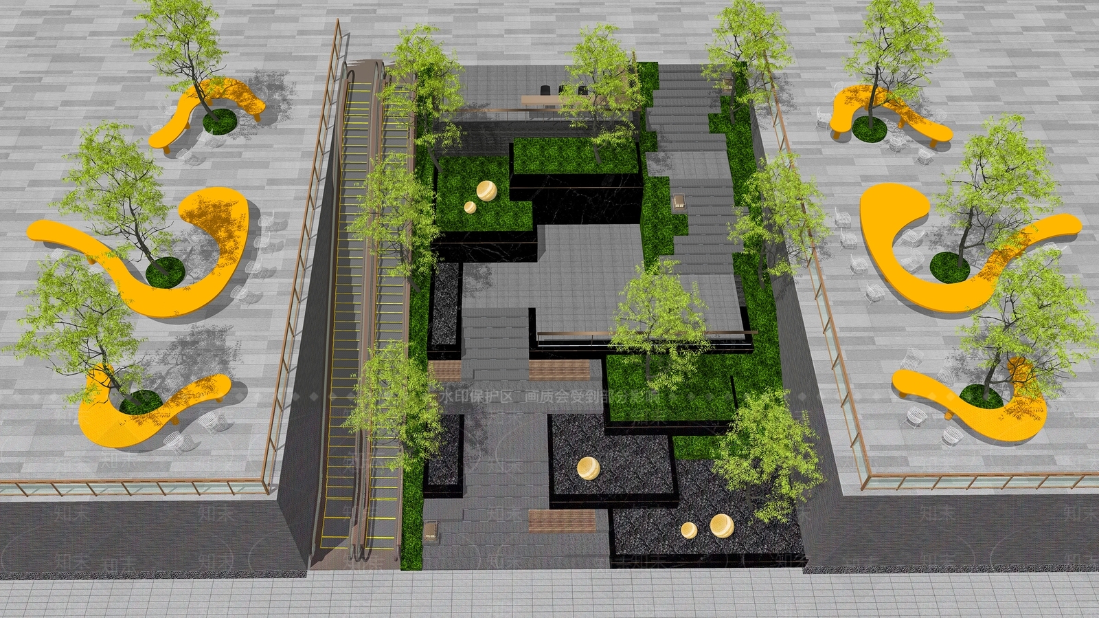 现代台阶景观SU模型下载【ID:1148316184】