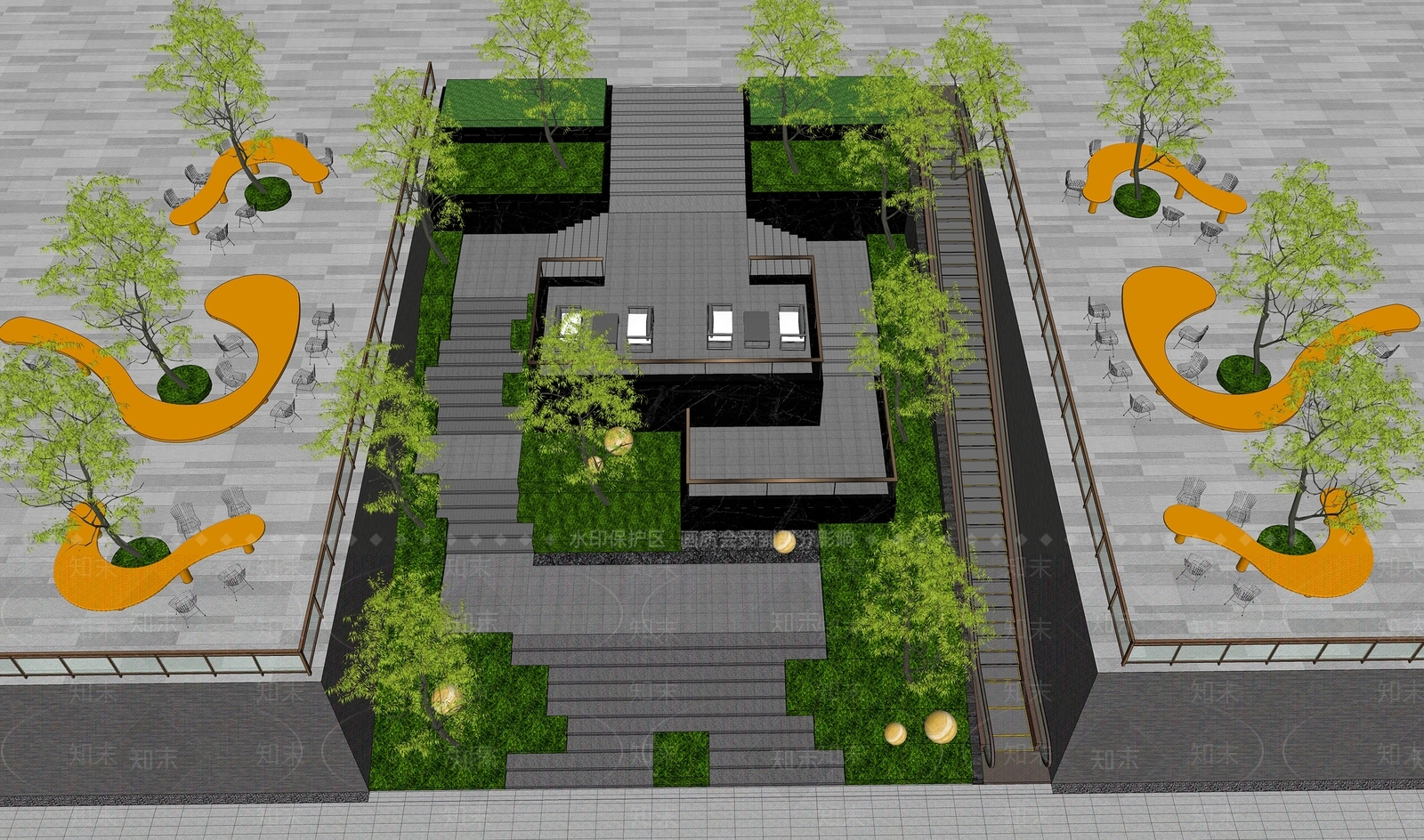 现代台阶景观SU模型下载【ID:1148316515】