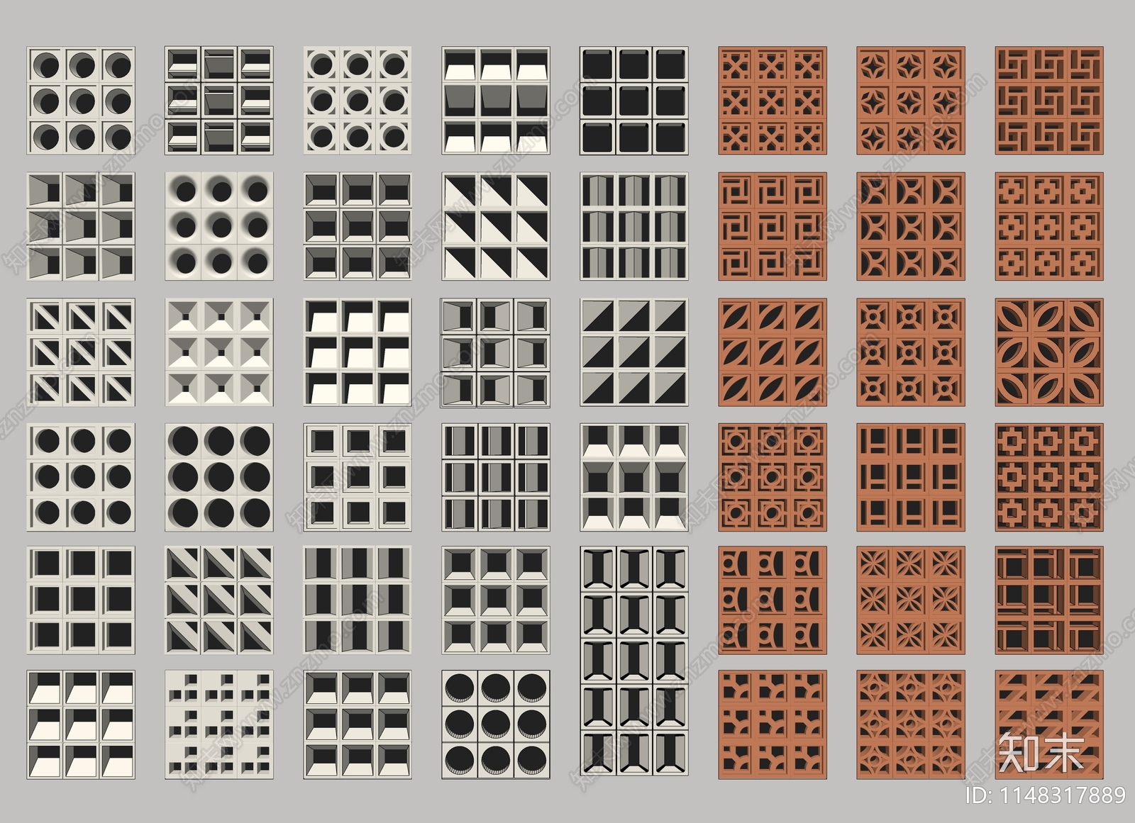 现代镂空水泥砖构件SU模型下载【ID:1148317889】