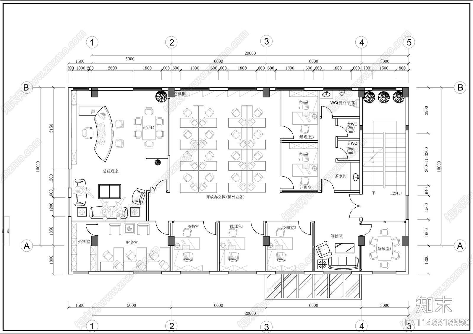 90个办公空间室内cad施工图下载【ID:1148318550】