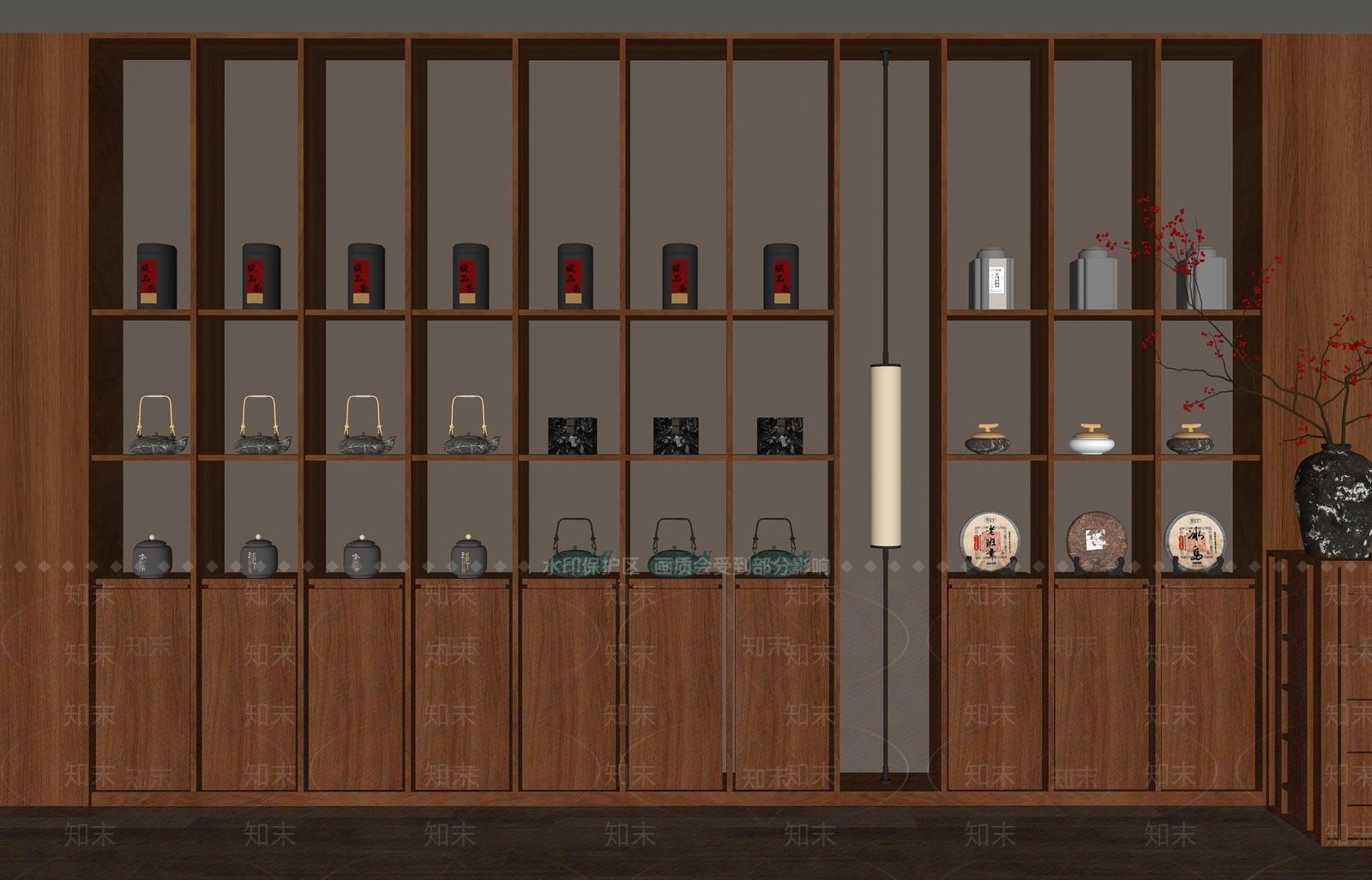 新中式茶具展柜SU模型下载【ID:1148327036】