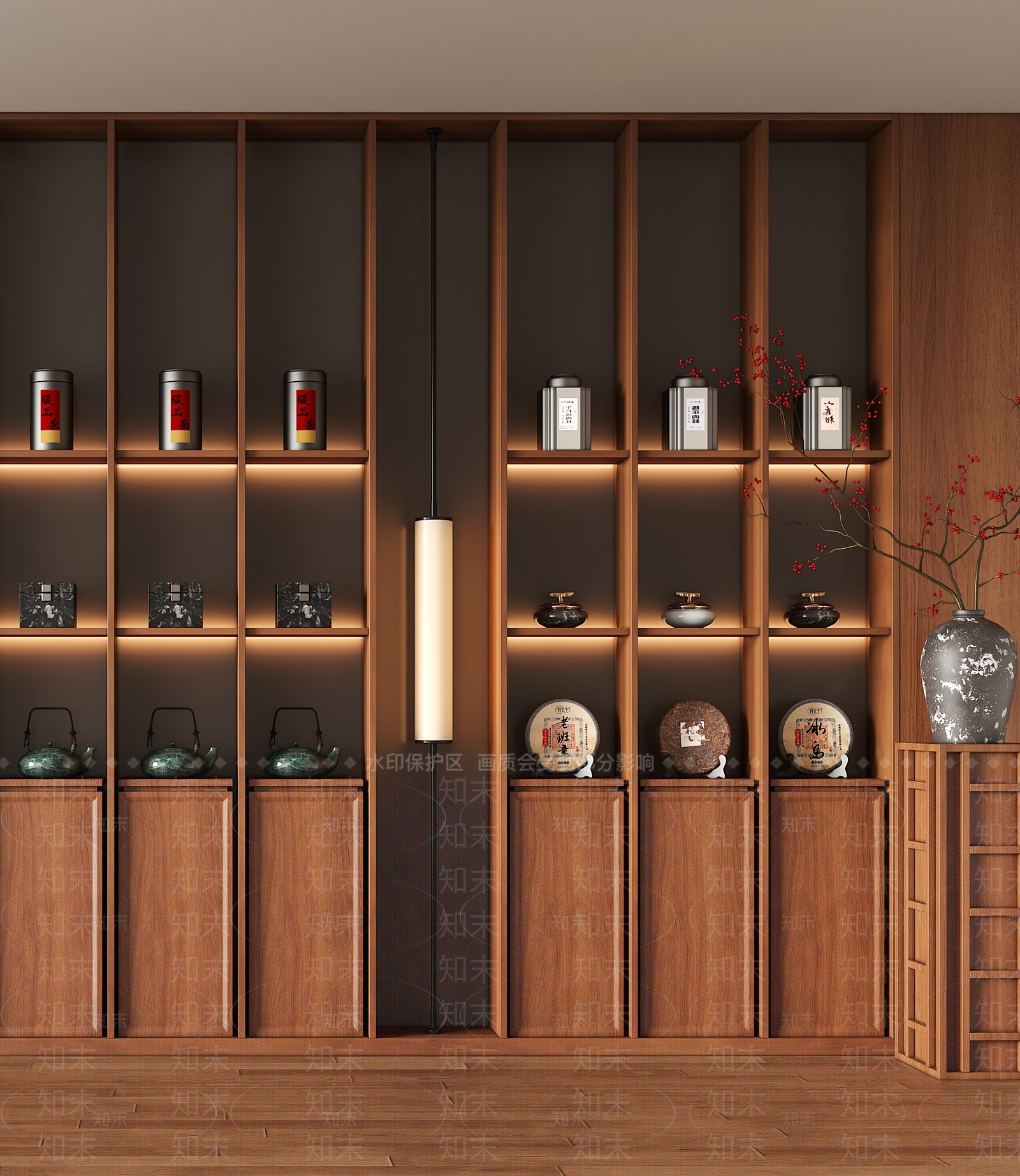 新中式茶具展柜SU模型下载【ID:1148327036】