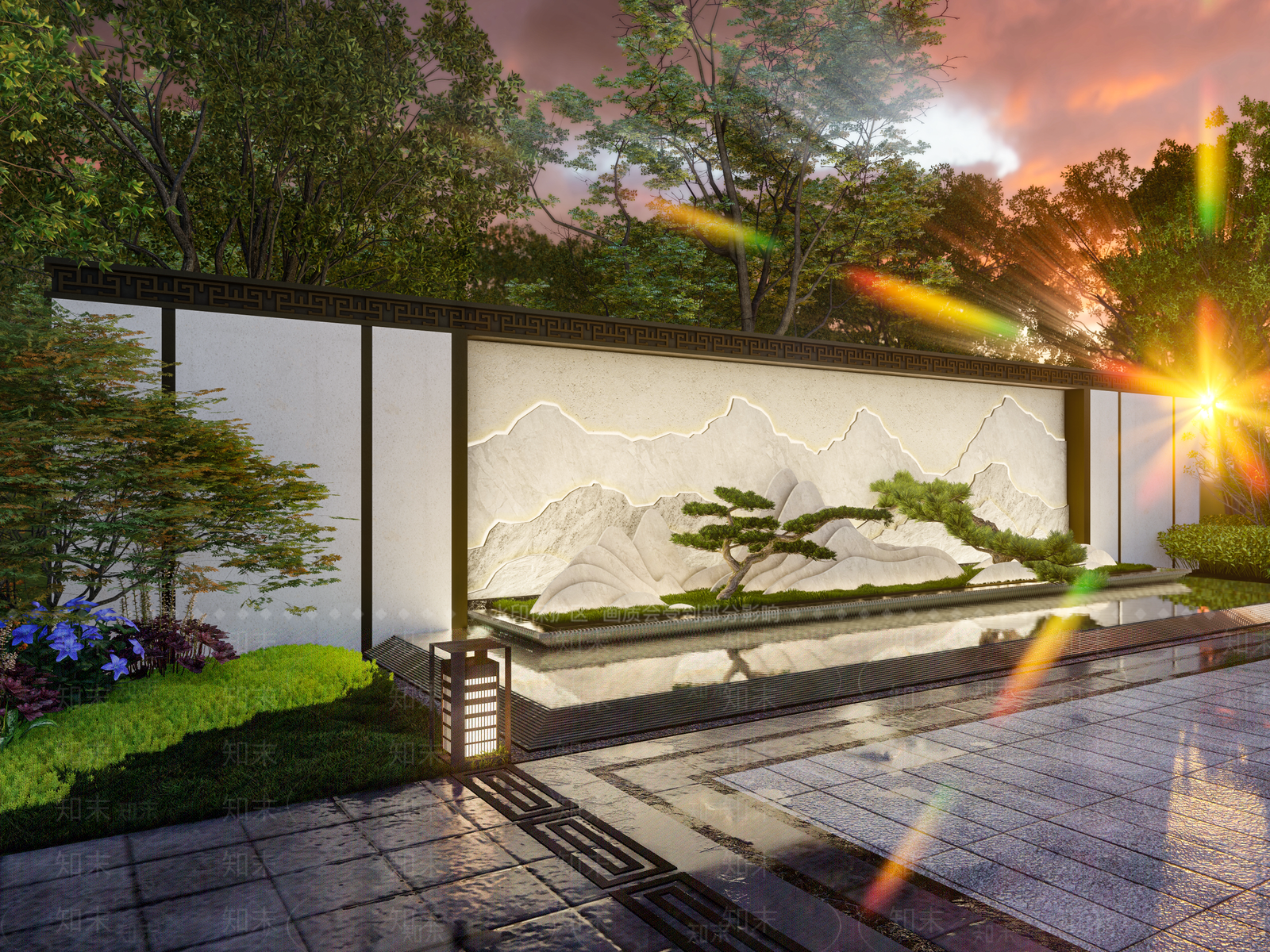 新中式山水造型景墙SU模型下载【ID:1148327797】