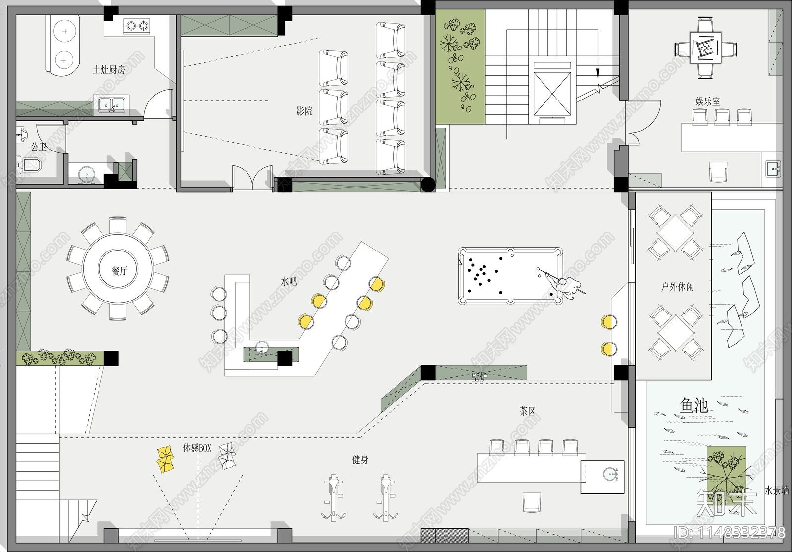 会所民宿室内平面图施工图下载【ID:1148332378】