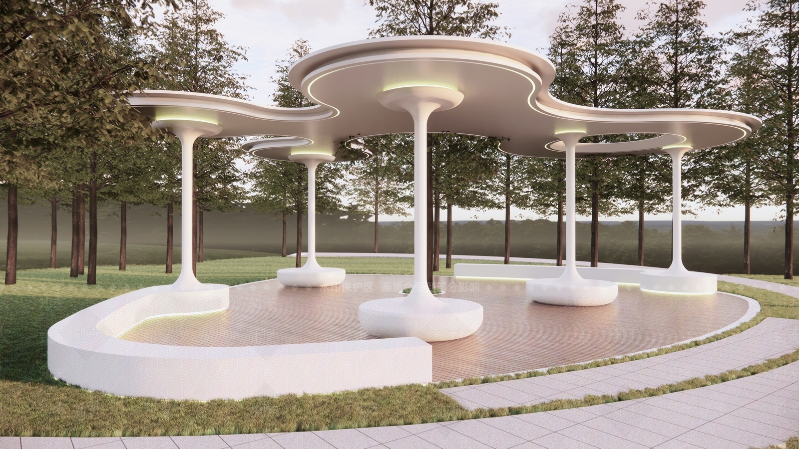 现代弧形景观廊架SU模型下载【ID:1148334771】