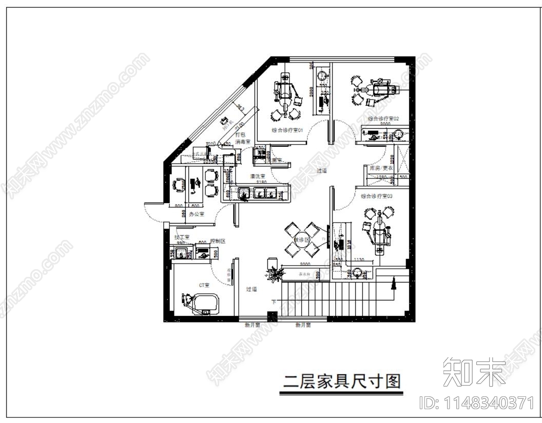 口腔医院室内cad施工图下载【ID:1148340371】