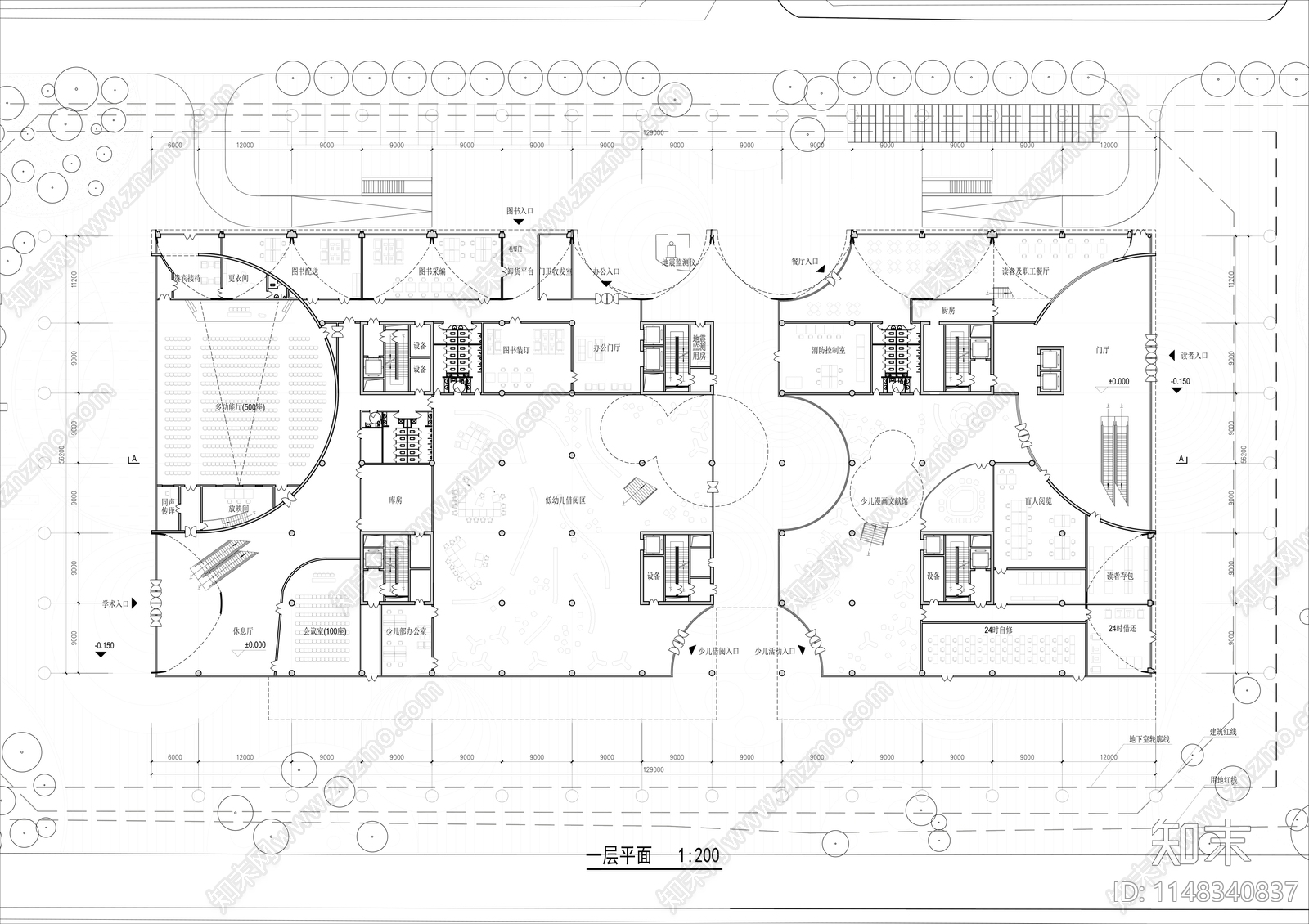 8层图书馆建筑平面图施工图下载【ID:1148340837】