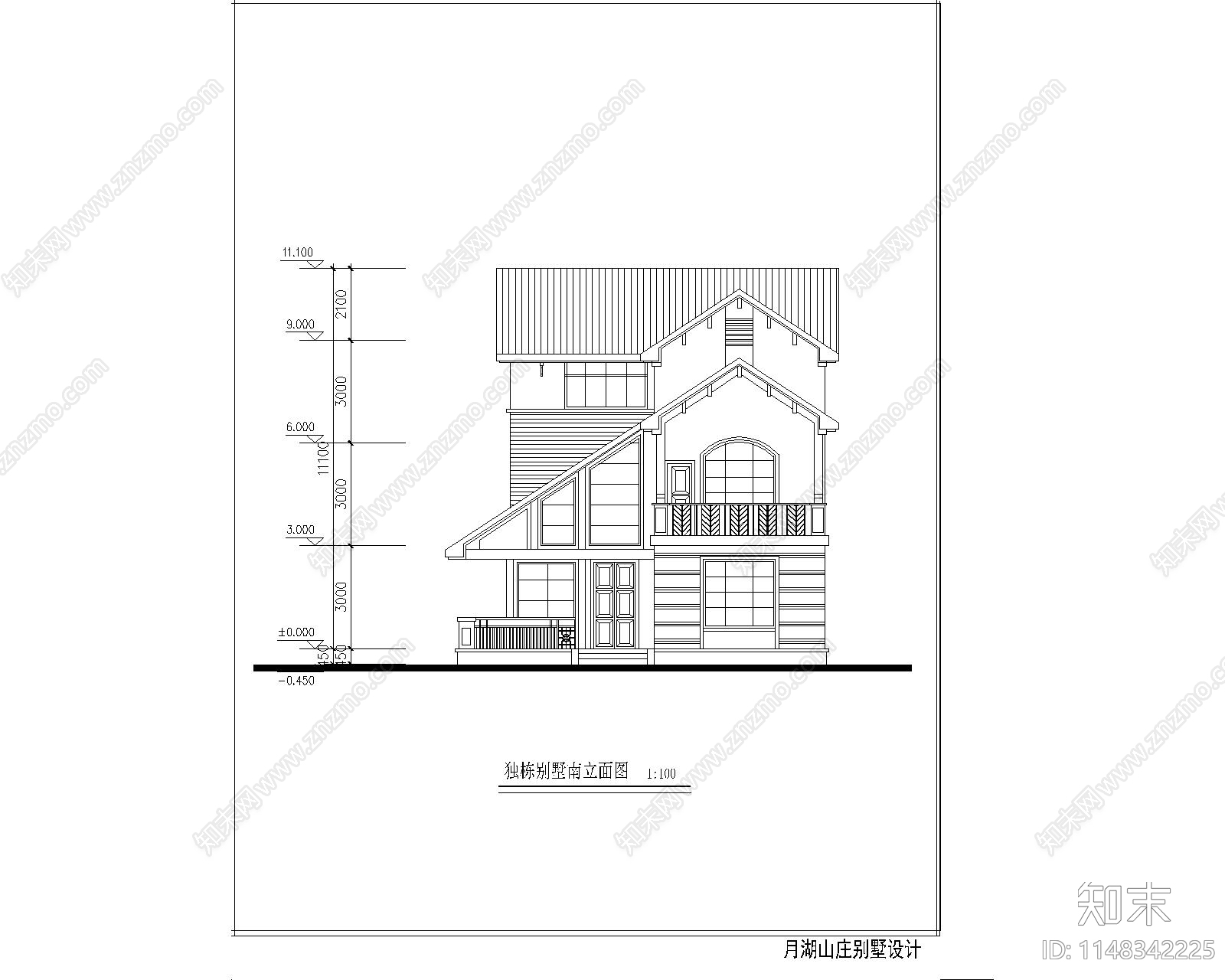 欧式独栋别墅设计建筑cad施工图下载【ID:1148342225】