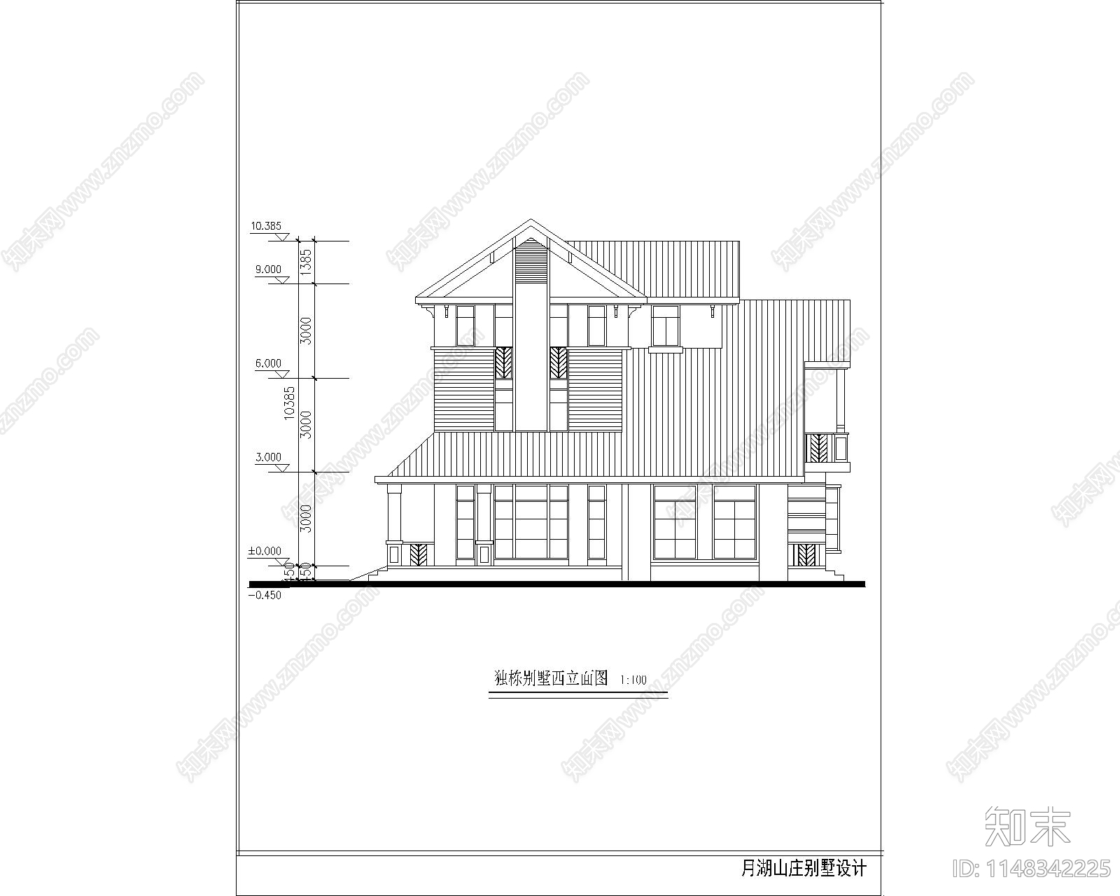 欧式独栋别墅设计建筑cad施工图下载【ID:1148342225】