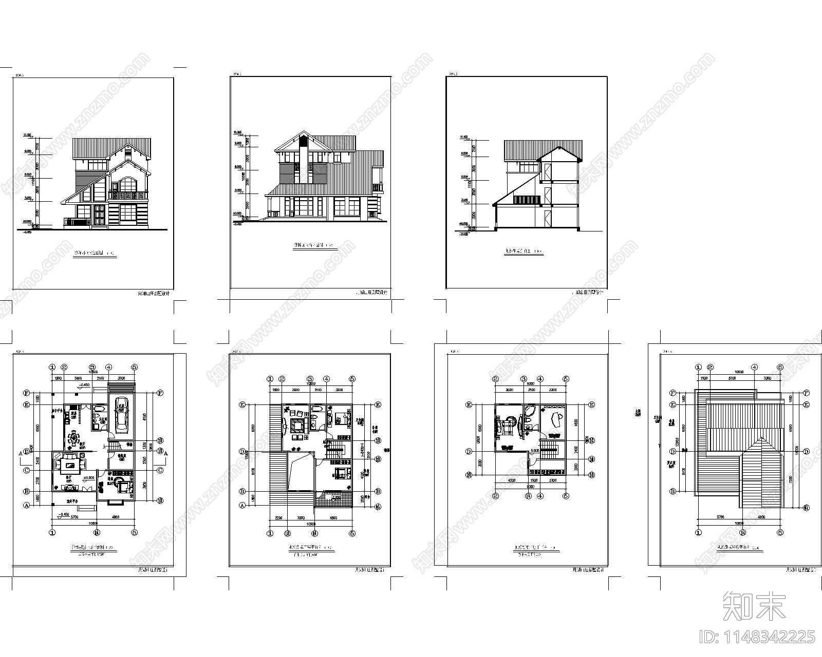 欧式独栋别墅设计建筑cad施工图下载【ID:1148342225】