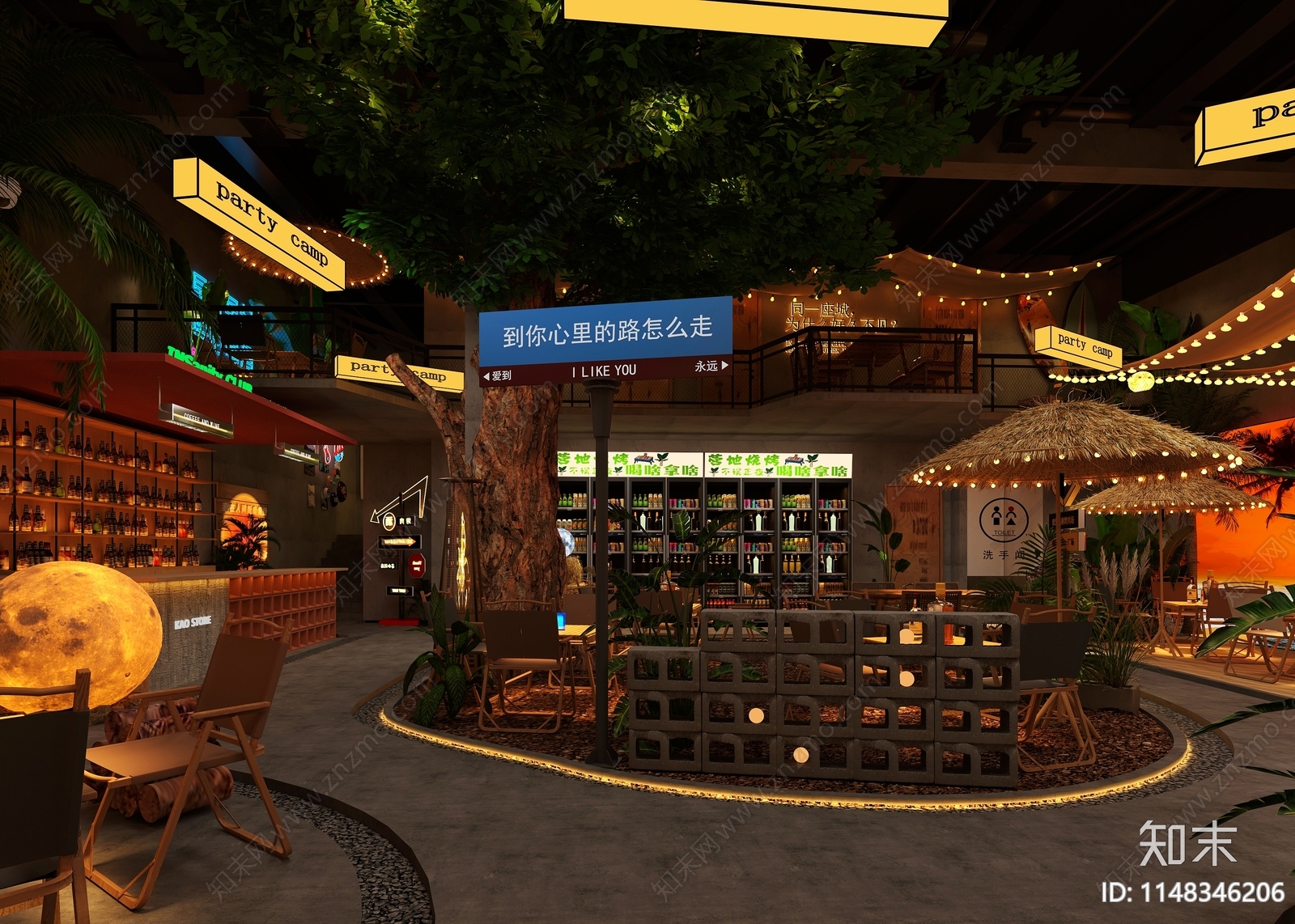 工业风露营烧烤店3D模型下载【ID:1148346206】