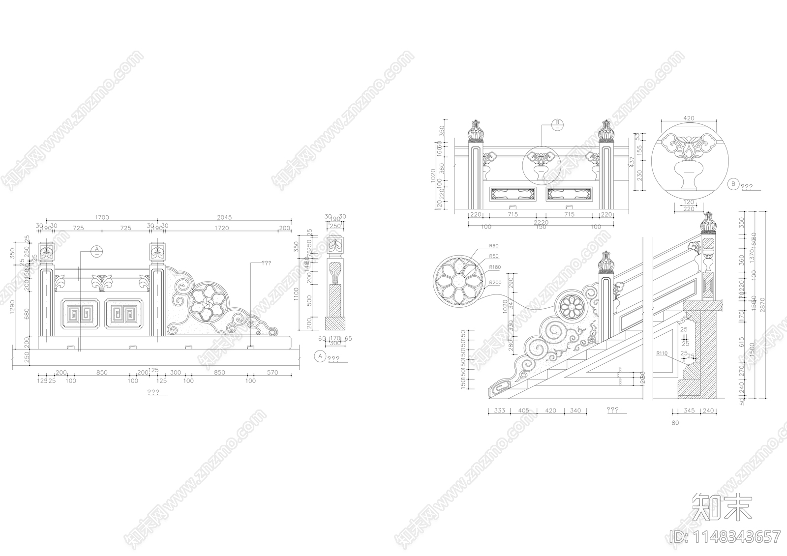 古建各式栏板施工图下载【ID:1148343657】
