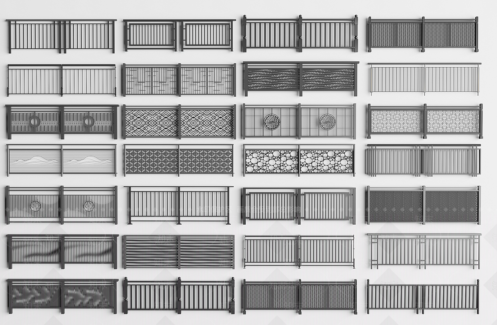 现代铁艺栏杆SU模型下载【ID:1148345295】