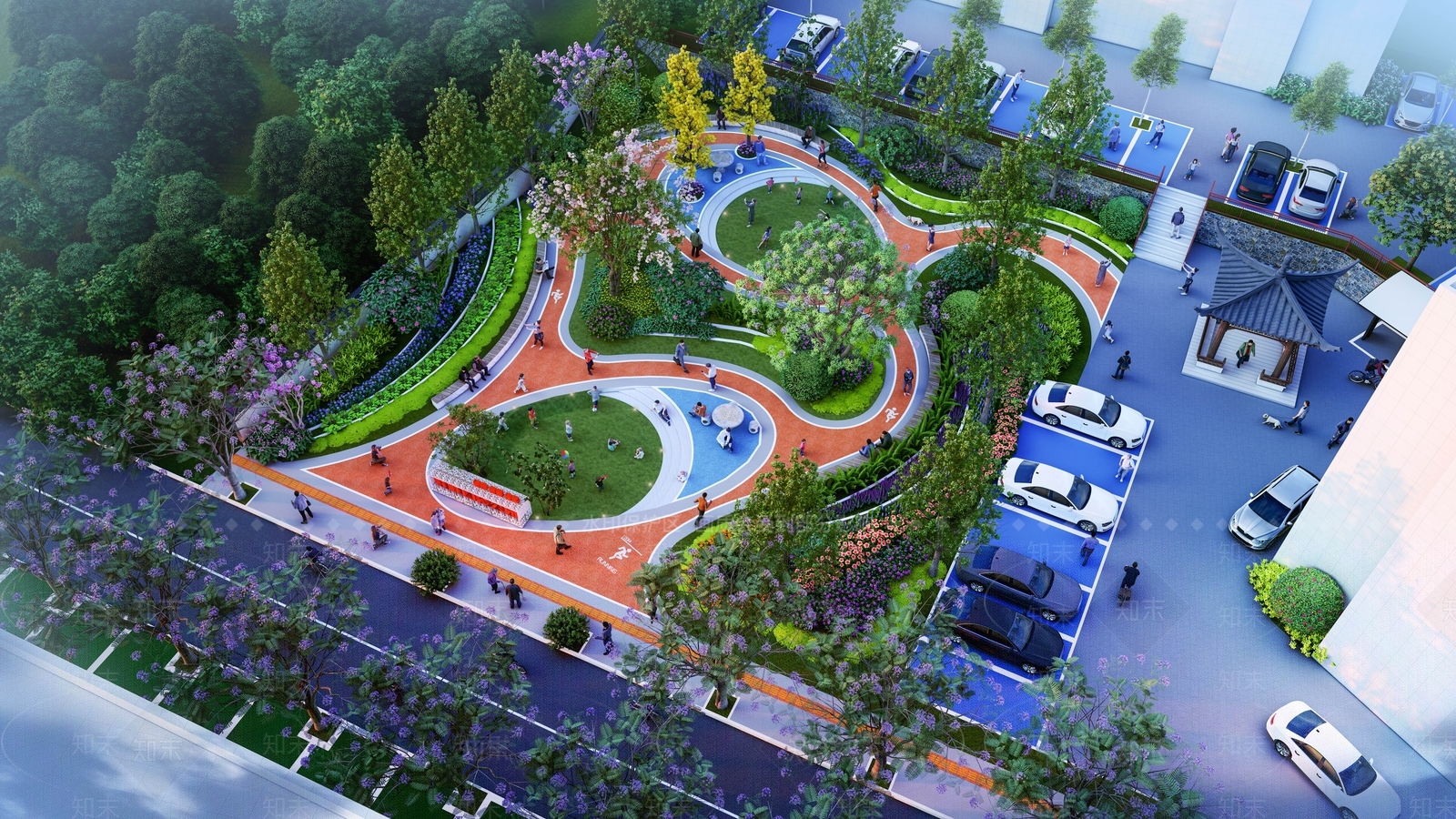 现代城市街角口袋公园SU模型下载【ID:1148346969】